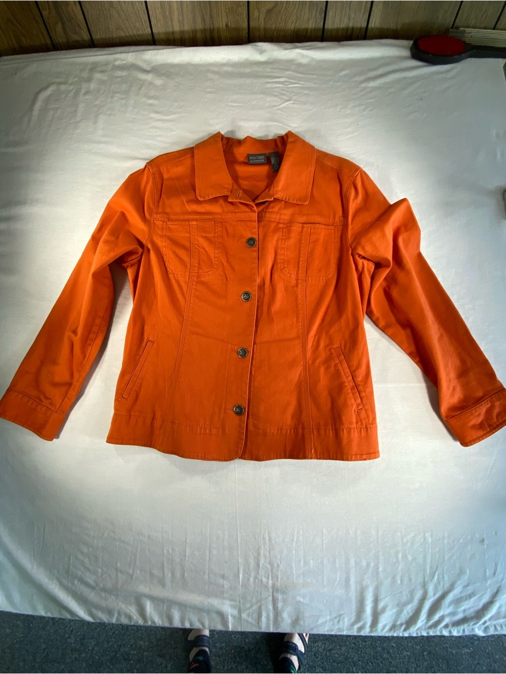 Additions by Chico’s Women’s Orange Button Front Denim Jacket Coat size 2